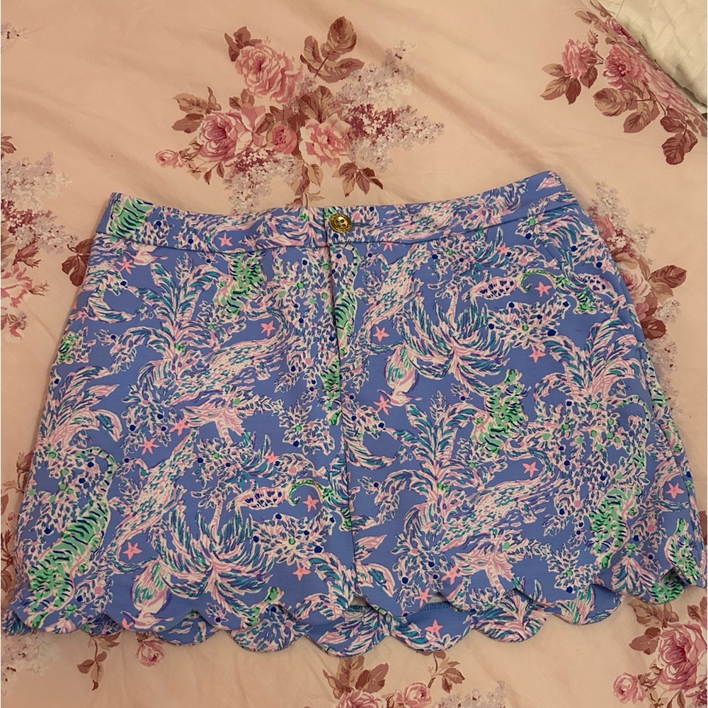 Lily Pulitzer Skort 6 skirt medium blue pink Colette scallop hem spring